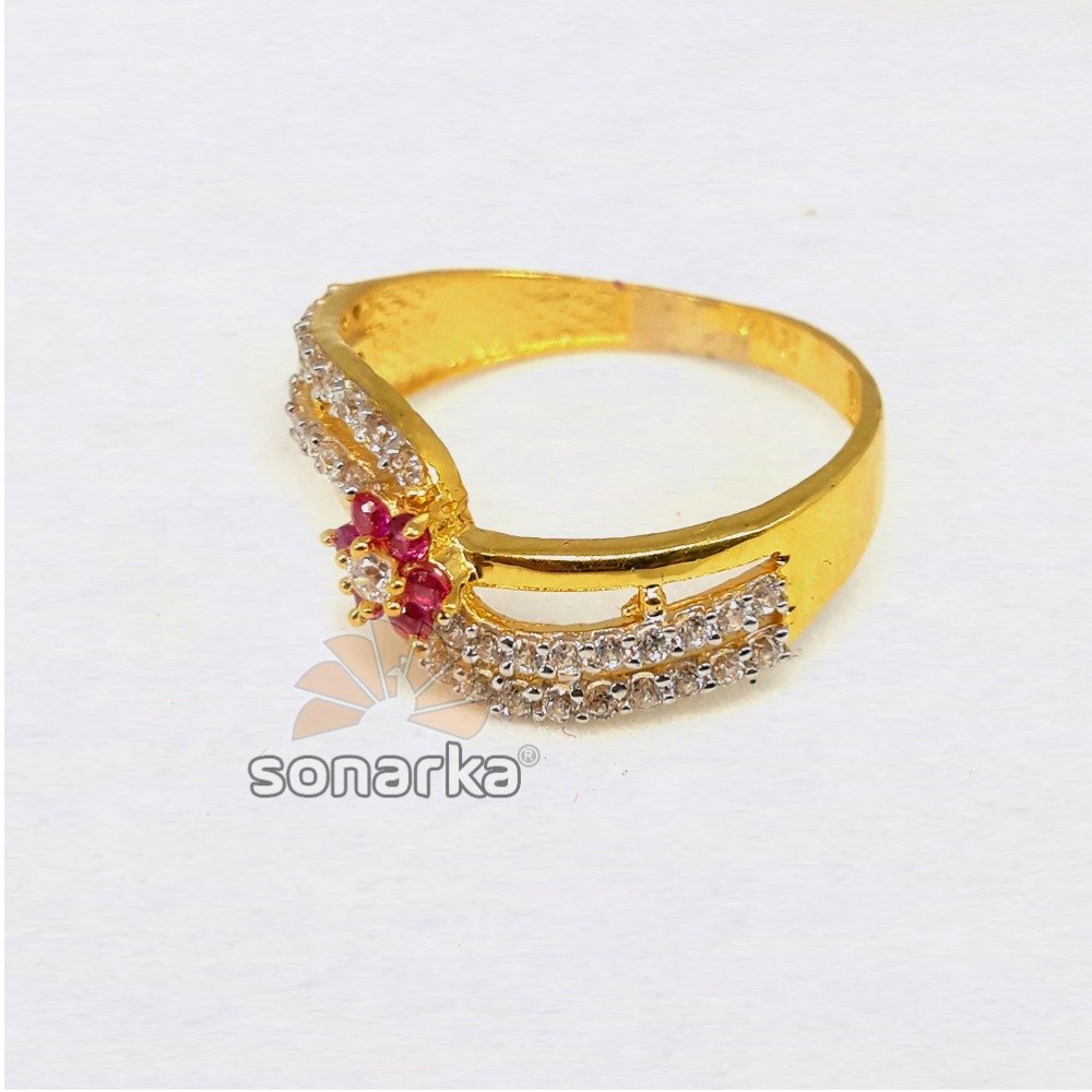 916 Gold Hallmarked Royal Pink Stone CZ Ladies Ring