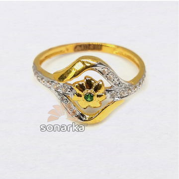 22KT Light Weight Natural Green Stone CZ Ladies Ri... by 
