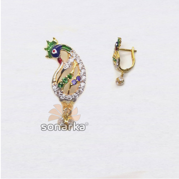 22kt gold mango shape peacock design cz diamond ea... by 