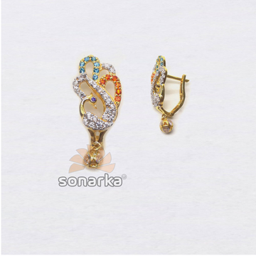 22kt gold peacock design colourful cz diamond hoop... by 