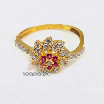 22KT Flower Shaped Pink Stone Light Weight CZ Ladi... by 