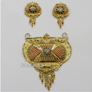 22k gold kalkutti Pendent Set with minakari by 