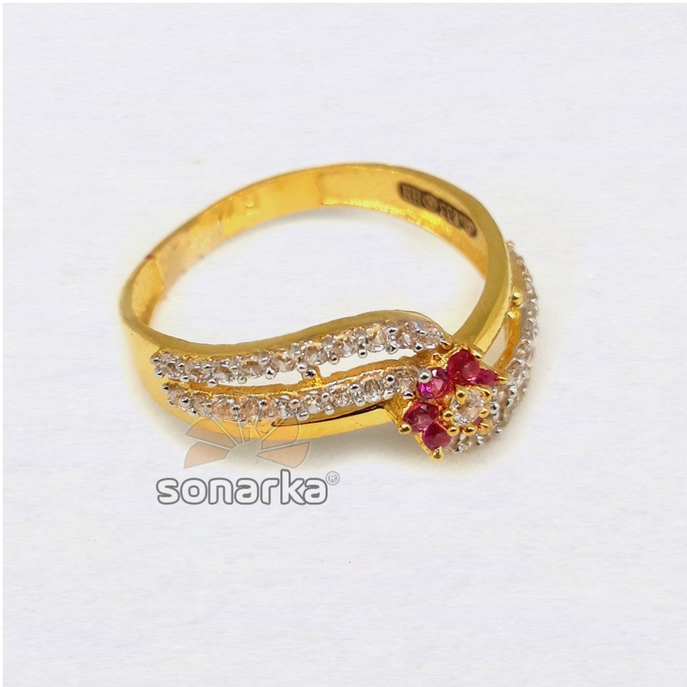 916 Gold Hallmarked Royal Pink Stone CZ Ladies Ring