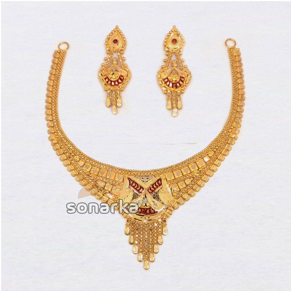 22KT Plain Gold Necklace Set For Ladies