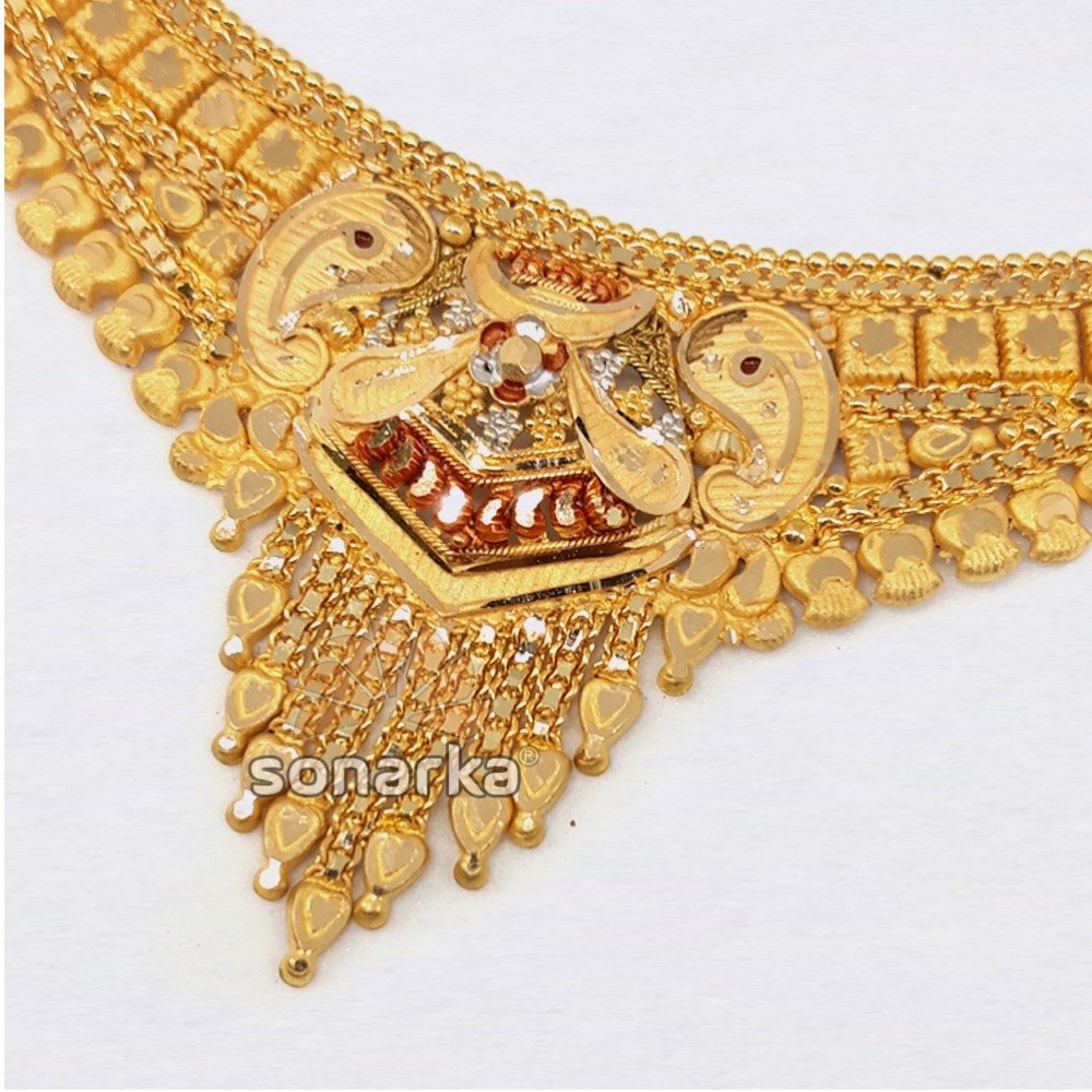 916 Plain Gold Meenakari Necklace Set For Women