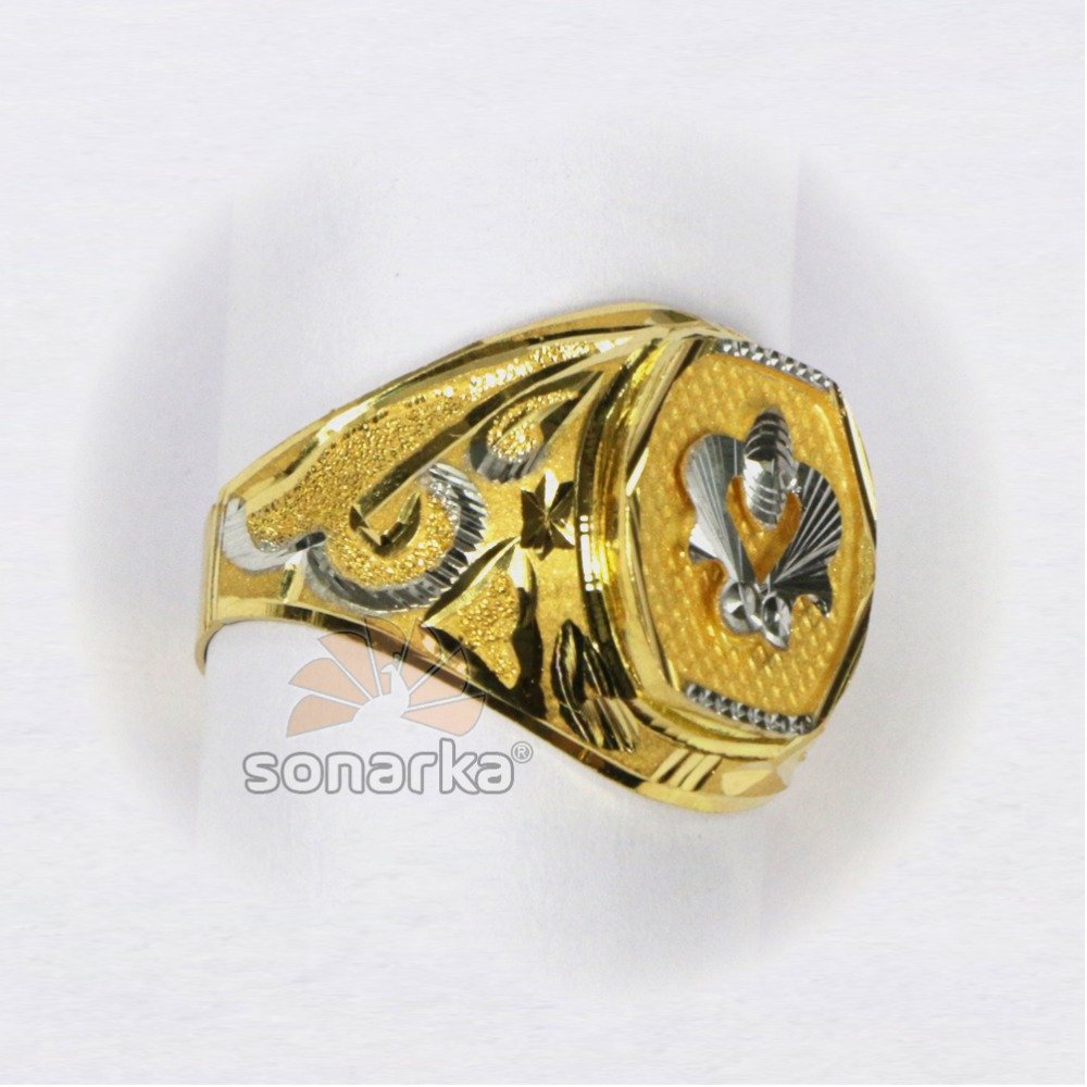 22kt Gold Gents Ring Machine Cut Nakshi Rhodium Bands
