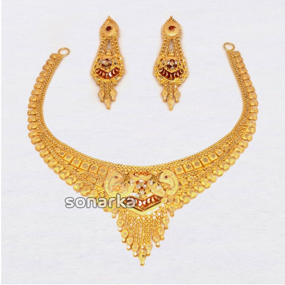 916 Plain Gold Meenakari Necklace Set For Women