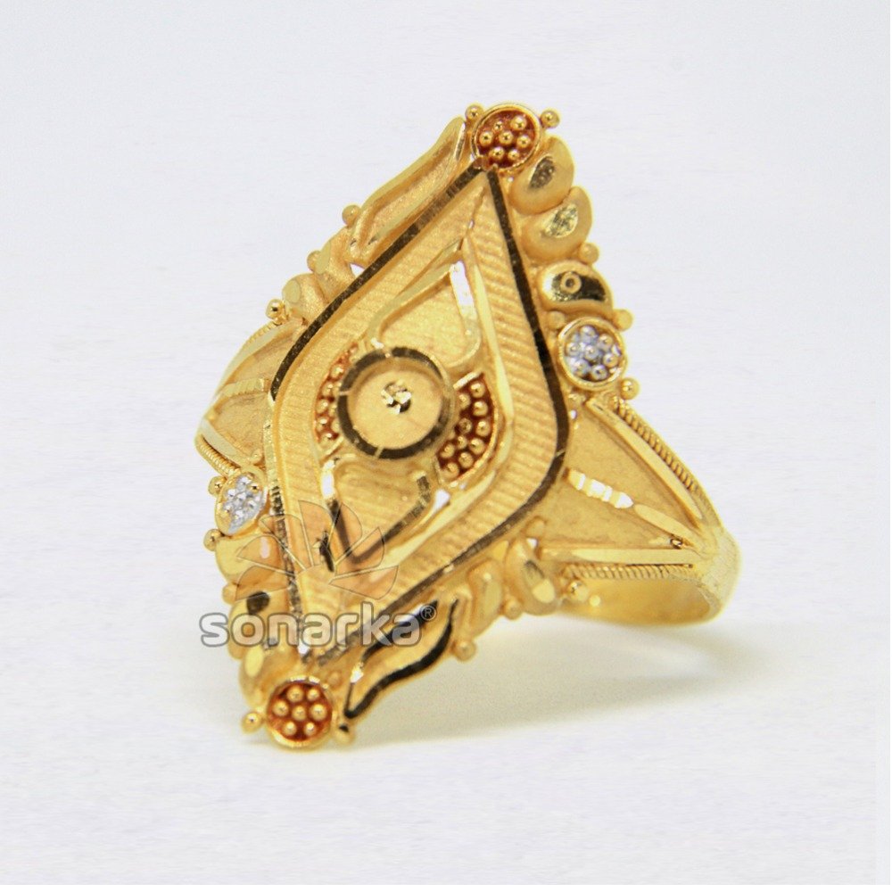22ct Yellow Gold Ladies Ring Calcutti Design Colored Rhodium